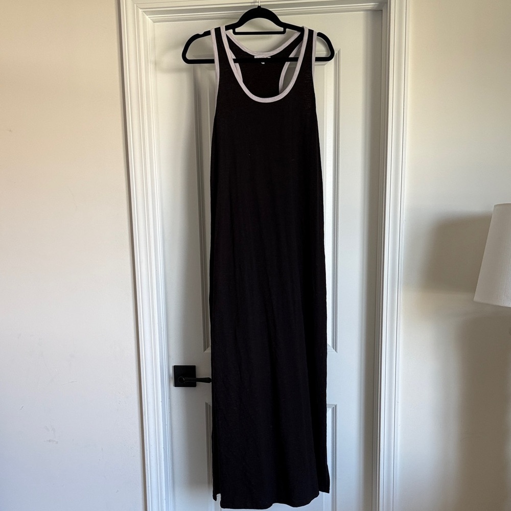 Sundry Ringer Side Slit Jersey Racerback Maxi Dress-Black
